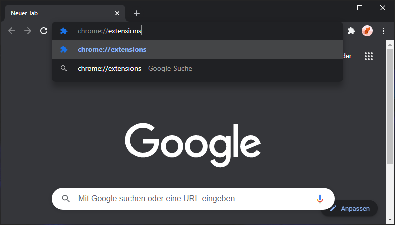 In die Adresszeile von Chrome wurde „chrome://extensions“ eingetippt.