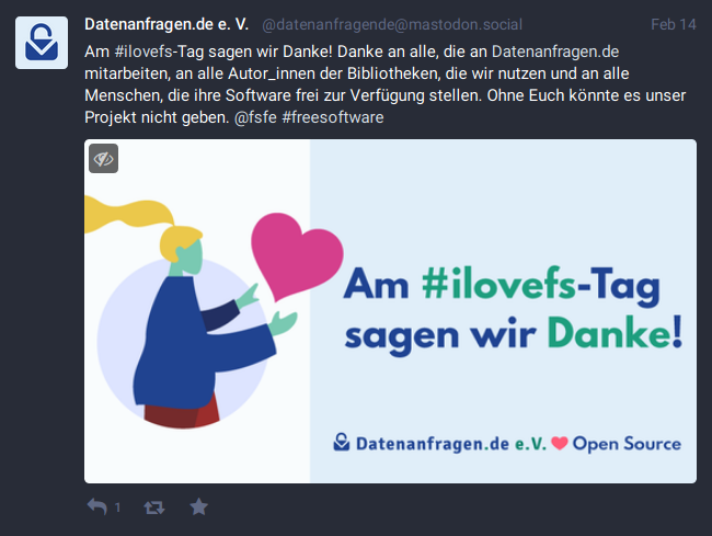 Über Mastodon und Twitter wollen wir mehr über Datenanfragen.de informieren Über Mastodon und Twitter wollen wir mehr über Datenanfragen.de informieren