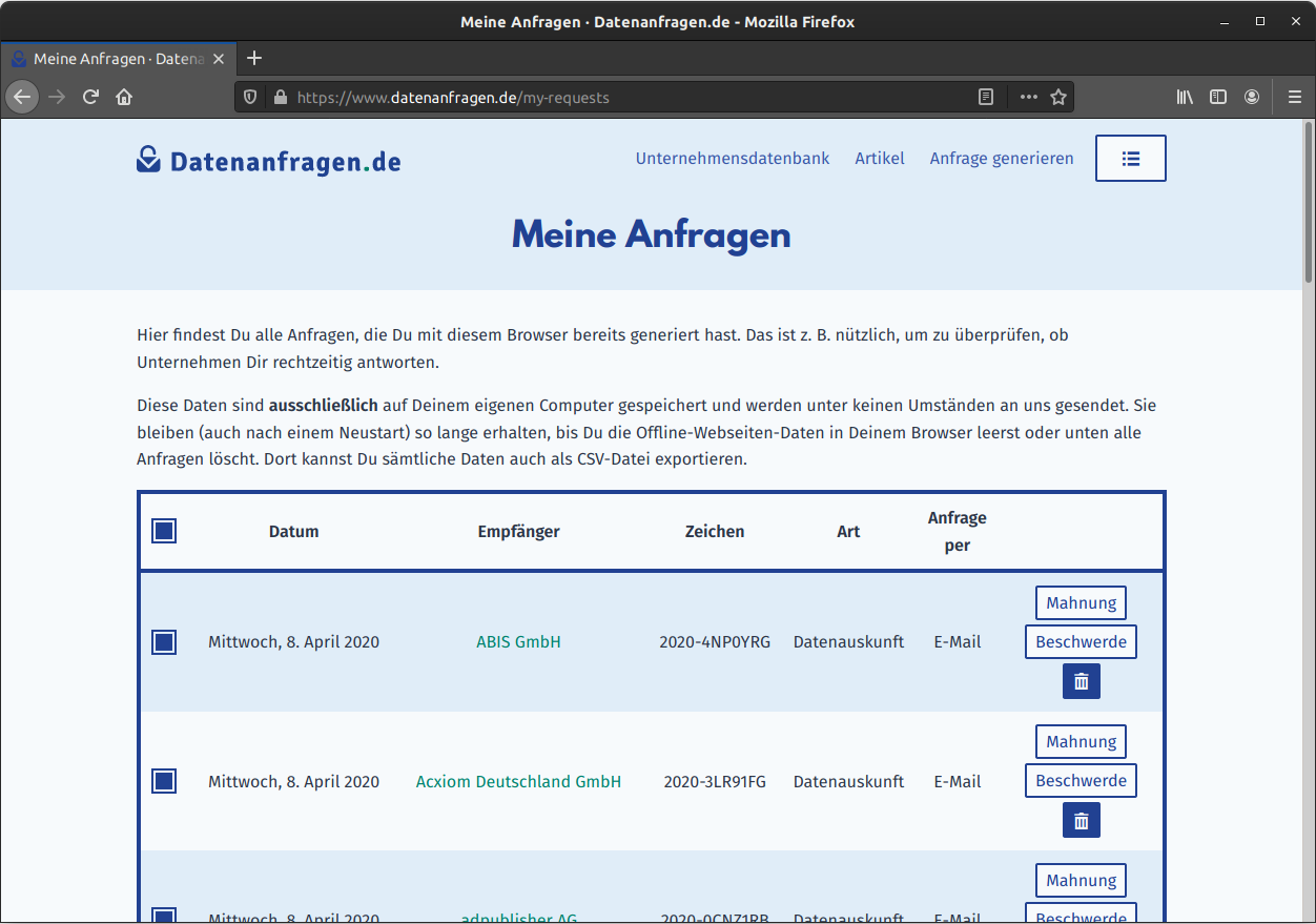Die neue Ansicht der bereits gestellten Anfragen Die neue Ansicht der bereits gestellten Anfragen